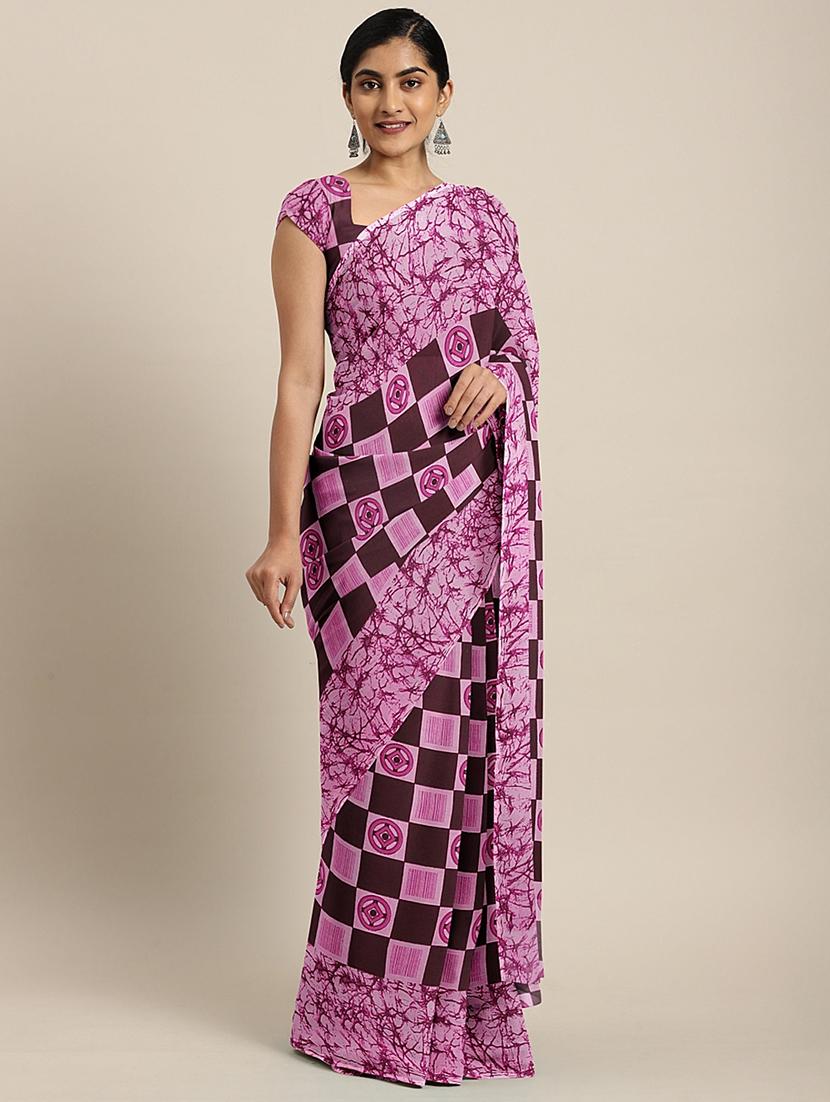 checkered printed saree with blouse - 17460022 - Zoom Image - 1