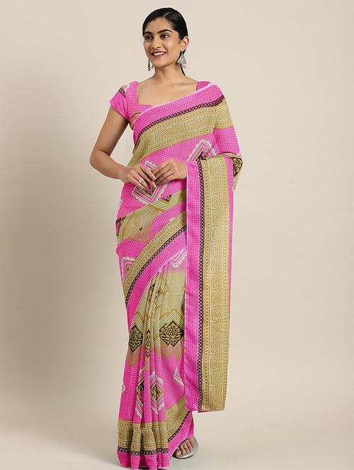 floral printed saree with blouse - 17460029 - Standard Image - 1
