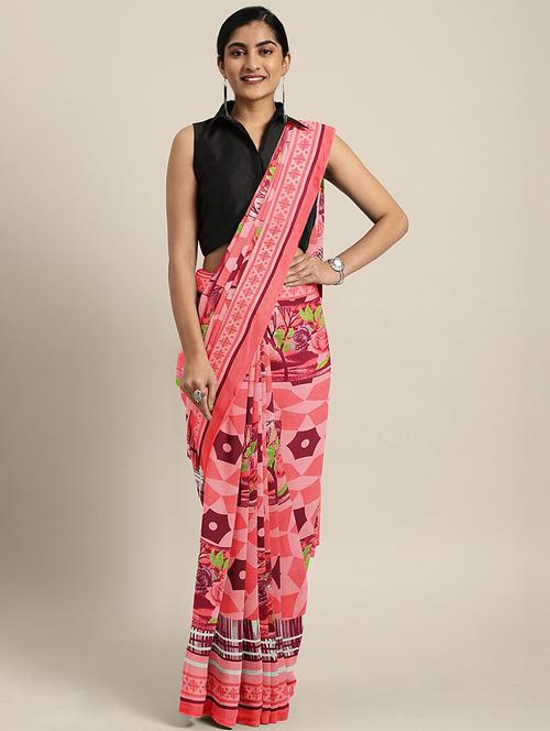 floral printed saree with blouse - 17460031 - Standard Image - 1