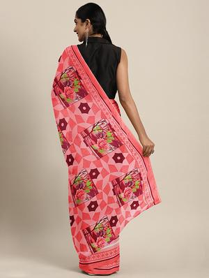 floral printed saree with blouse - 17460031 - Standard Image - 2