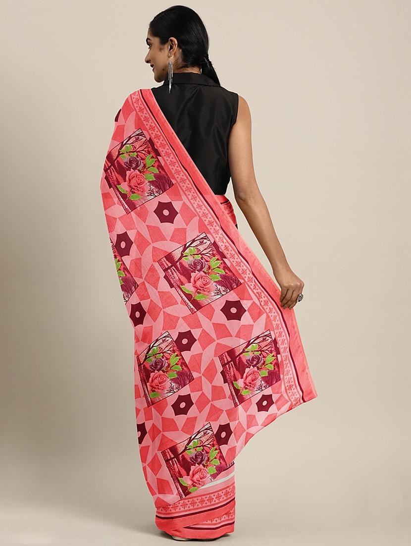 floral printed saree with blouse - 17460031 - Zoom Image - 2