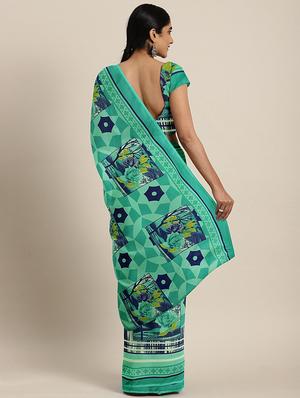 geometrical printed saree with blouse - 17460033 - Standard Image - 2