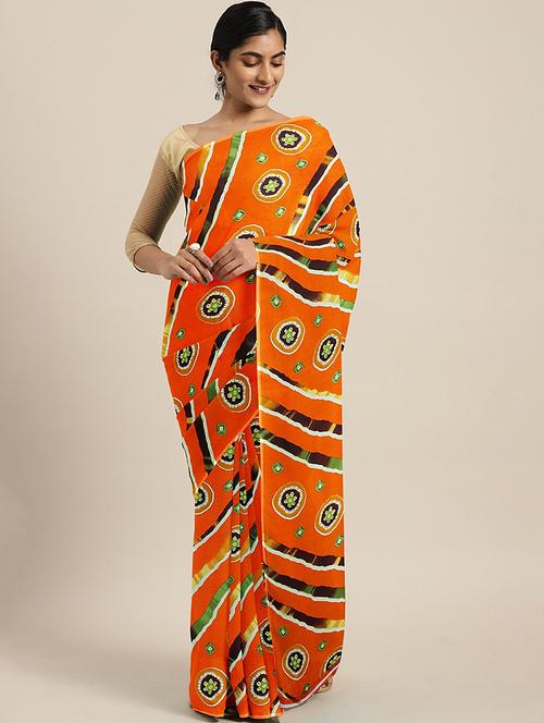 bandhani printed saree with blouse - 17460036 - Standard Image - 1