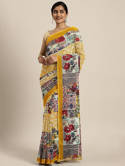 floral printed saree with blouse - 17460041 - Standard Image - 1
