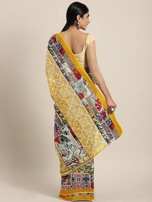 floral printed saree with blouse - 17460041 - Standard Image - 2