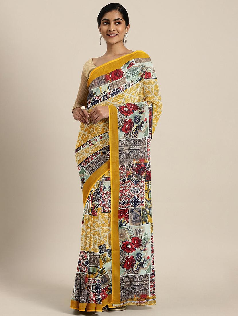 floral printed saree with blouse - 17460041 - Zoom Image - 1