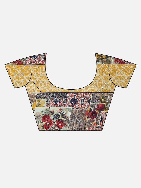 floral printed saree with blouse - 17460041 - Zoom Image - 3