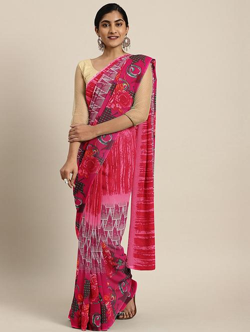 floral printed saree with blouse - 17460043 - Standard Image - 1