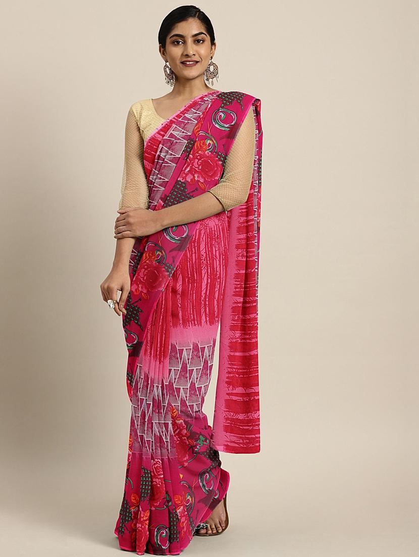 floral printed saree with blouse - 17460043 - Zoom Image - 1
