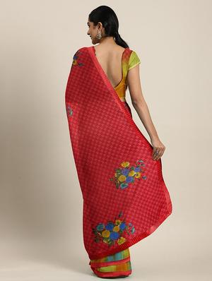 red georgette printed saree with blouse - 17460089 - Standard Image - 2