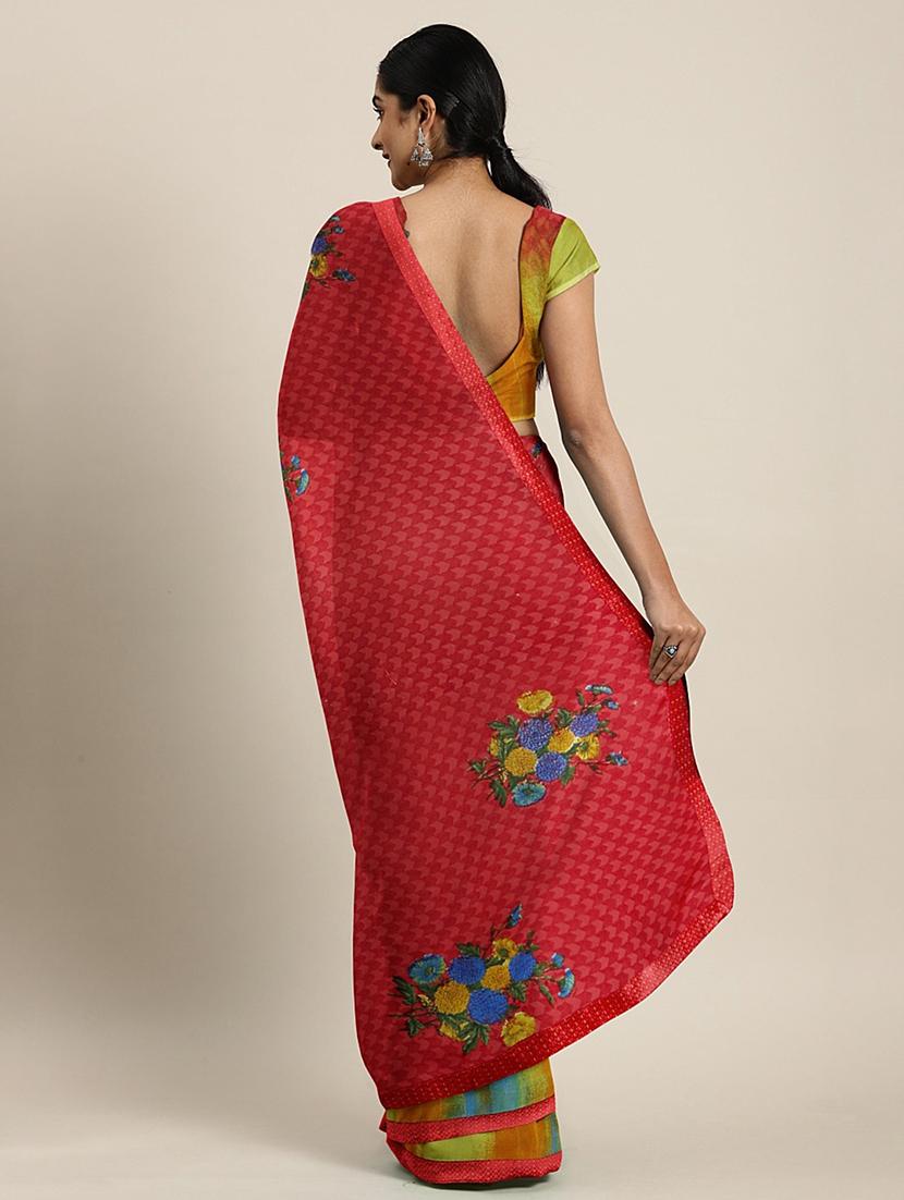 red georgette printed saree with blouse - 17460089 - Zoom Image - 2