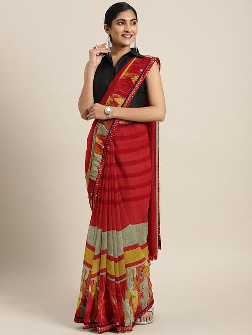 abstract printed saree with blouse - 17460096 - Standard Image - 1