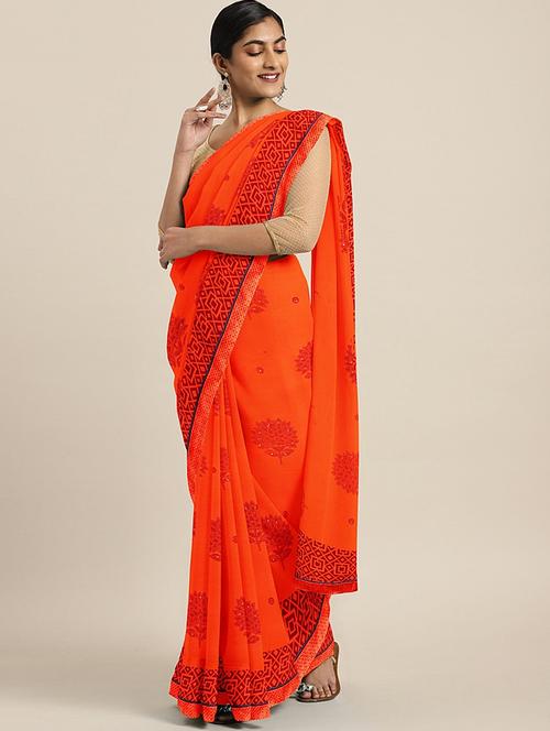 floral printed saree with blouse - 17460098 - Standard Image - 1