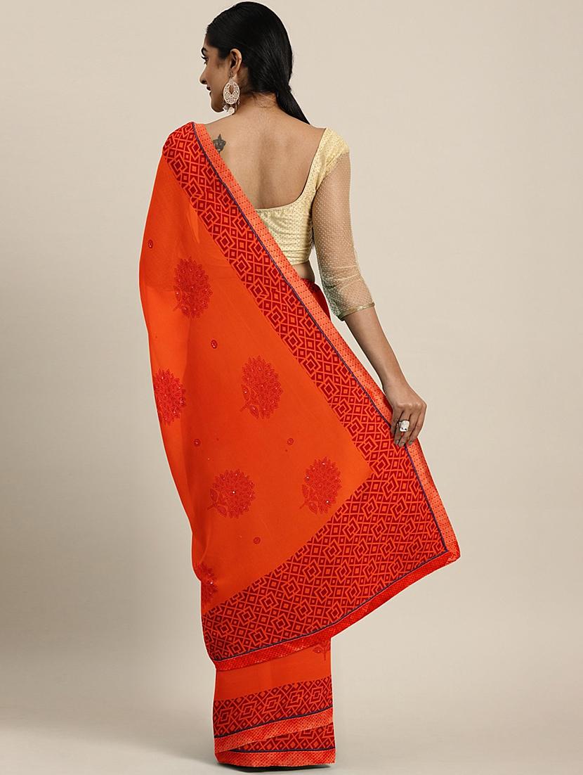 floral printed saree with blouse - 17460098 - Zoom Image - 2