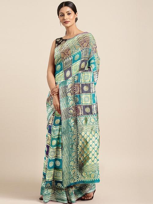 turquoise woven saree with blouse - 17460184 - Standard Image - 1