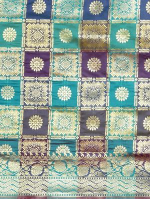 turquoise woven saree with blouse - 17460184 - Standard Image - 4