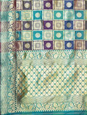 turquoise woven saree with blouse - 17460184 - Standard Image - 5