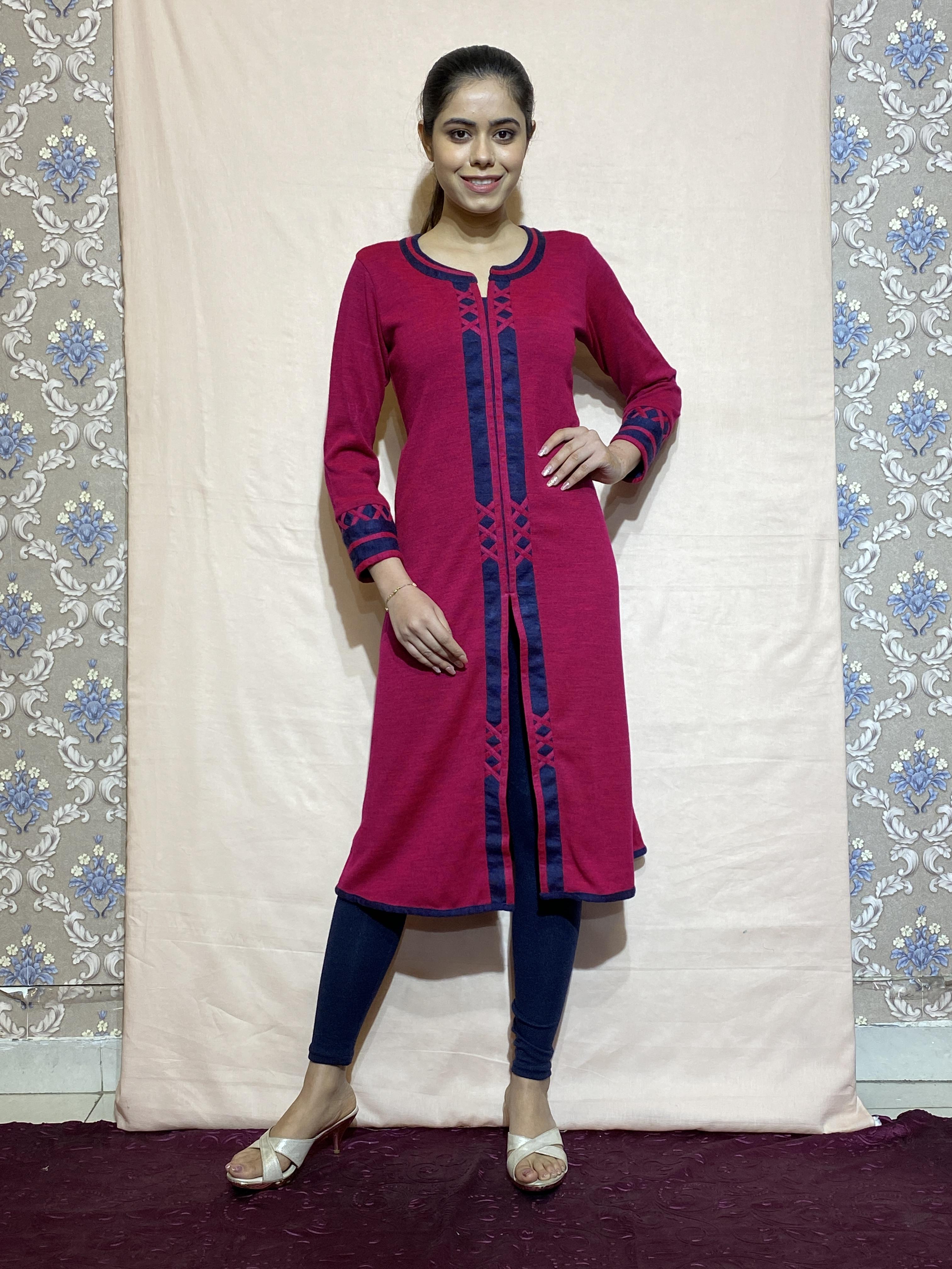 patch work woolen kurta - 17461218 - Zoom Image - 1