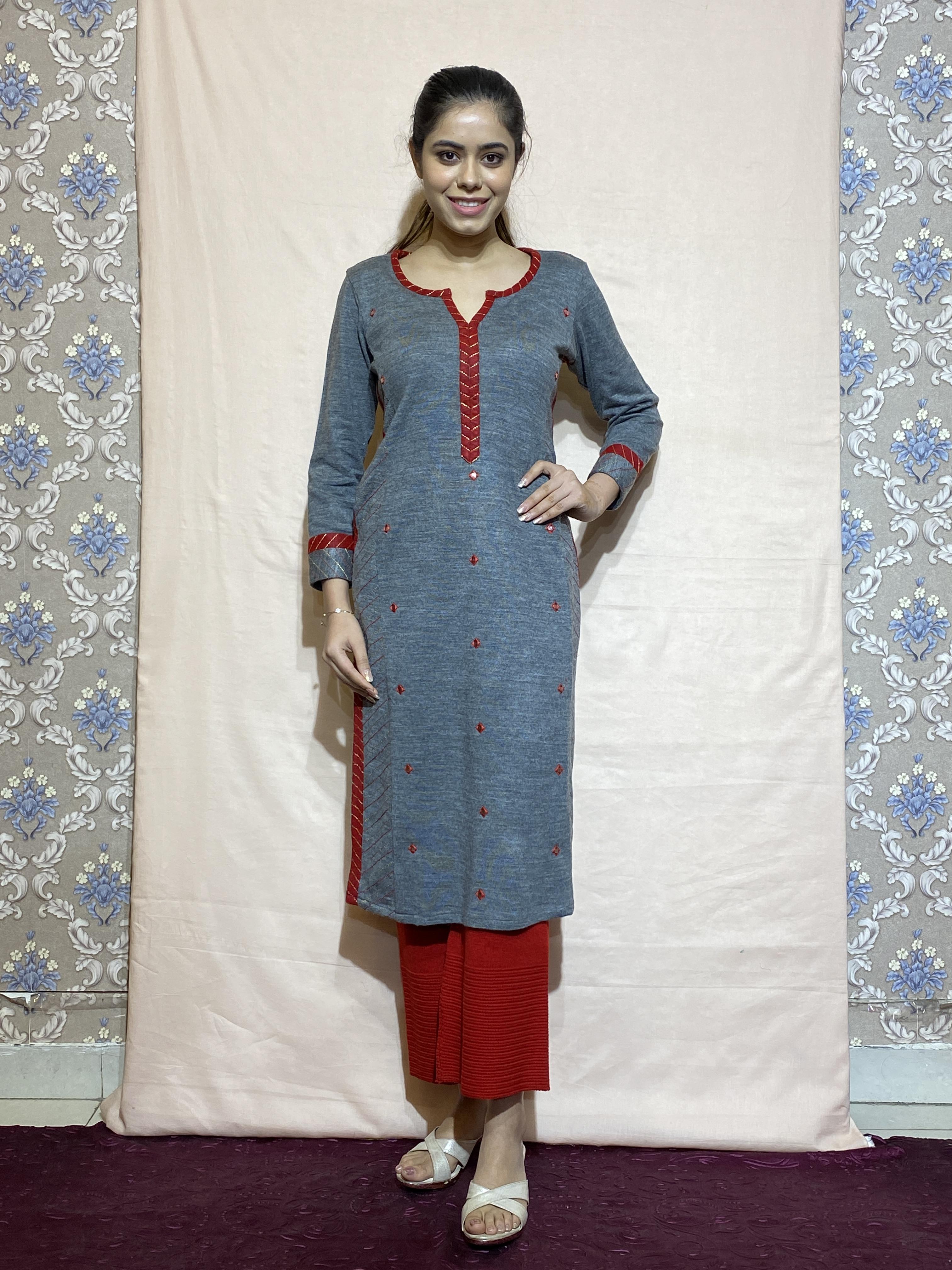 mirror work woolen kurta - 17461228 - Zoom Image - 1