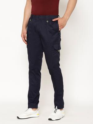 navy blue solid cargos - 17461233 - Standard Image - 2