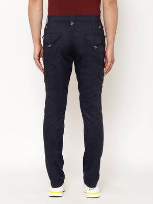 navy blue solid cargos - 17461233 - Standard Image - 3