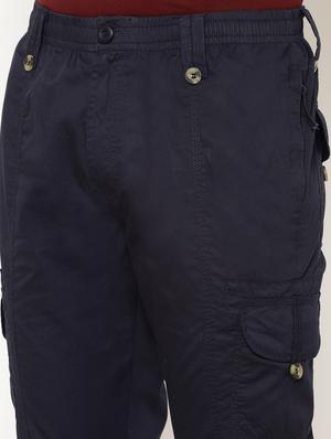 navy blue solid cargos - 17461233 - Standard Image - 5