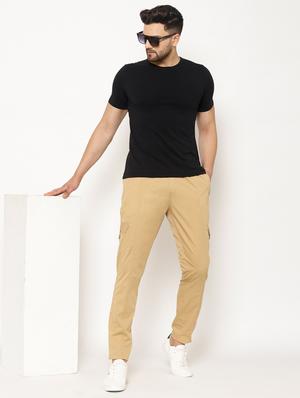 beige solid cargos - 17461234 - Standard Image - 4