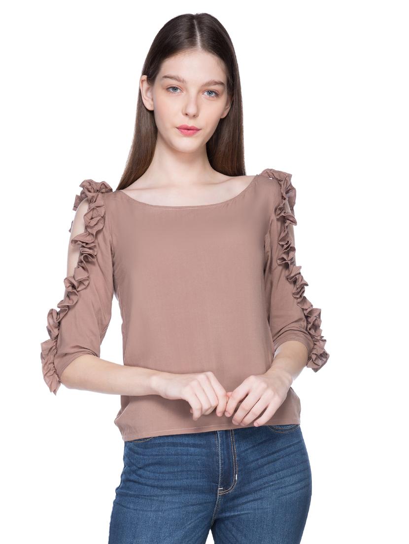ruffled sleeves solid top - 17461483 - Zoom Image - 1