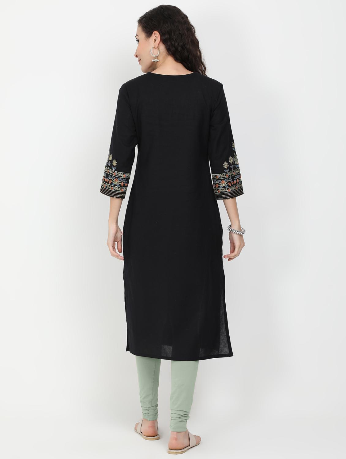 embroidered straight kurta - 17461789 - Zoom Image - 3