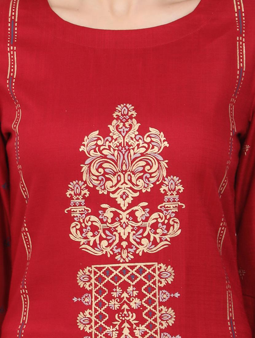 maroon rayon straight kurta - 17461790 - Zoom Image - 4