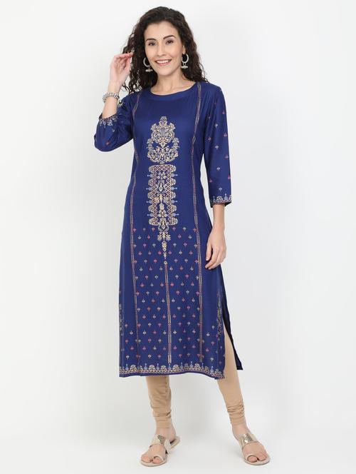 blue rayon straight kurta - 17461791 - Very Small Image - 1