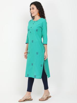 green cotton straight kurta - 17461792 - Standard Image - 2