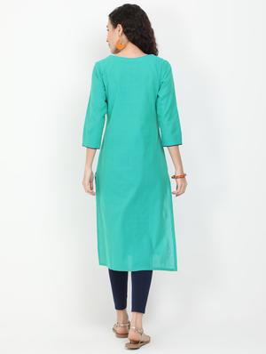 green cotton straight kurta - 17461792 - Standard Image - 3