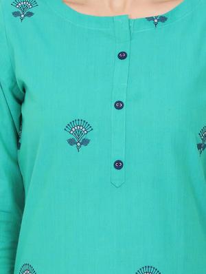 green cotton straight kurta - 17461792 - Standard Image - 4