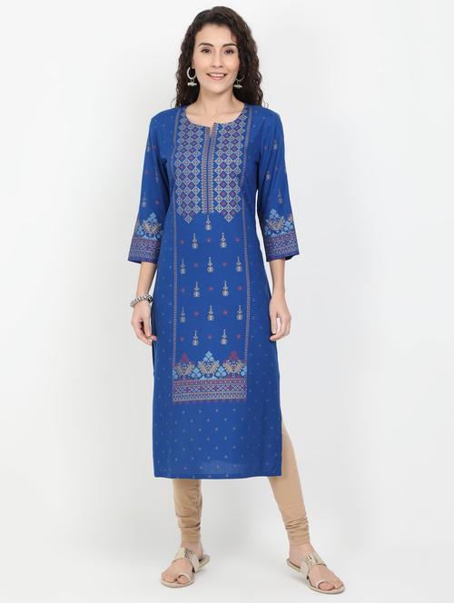 blue rayon straight kurta - 17461794 - Standard Image - 1