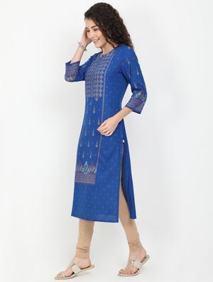 blue rayon straight kurta - 17461794 - Standard Image - 2
