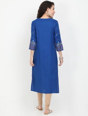 blue rayon straight kurta - 17461794 - Standard Image - 3