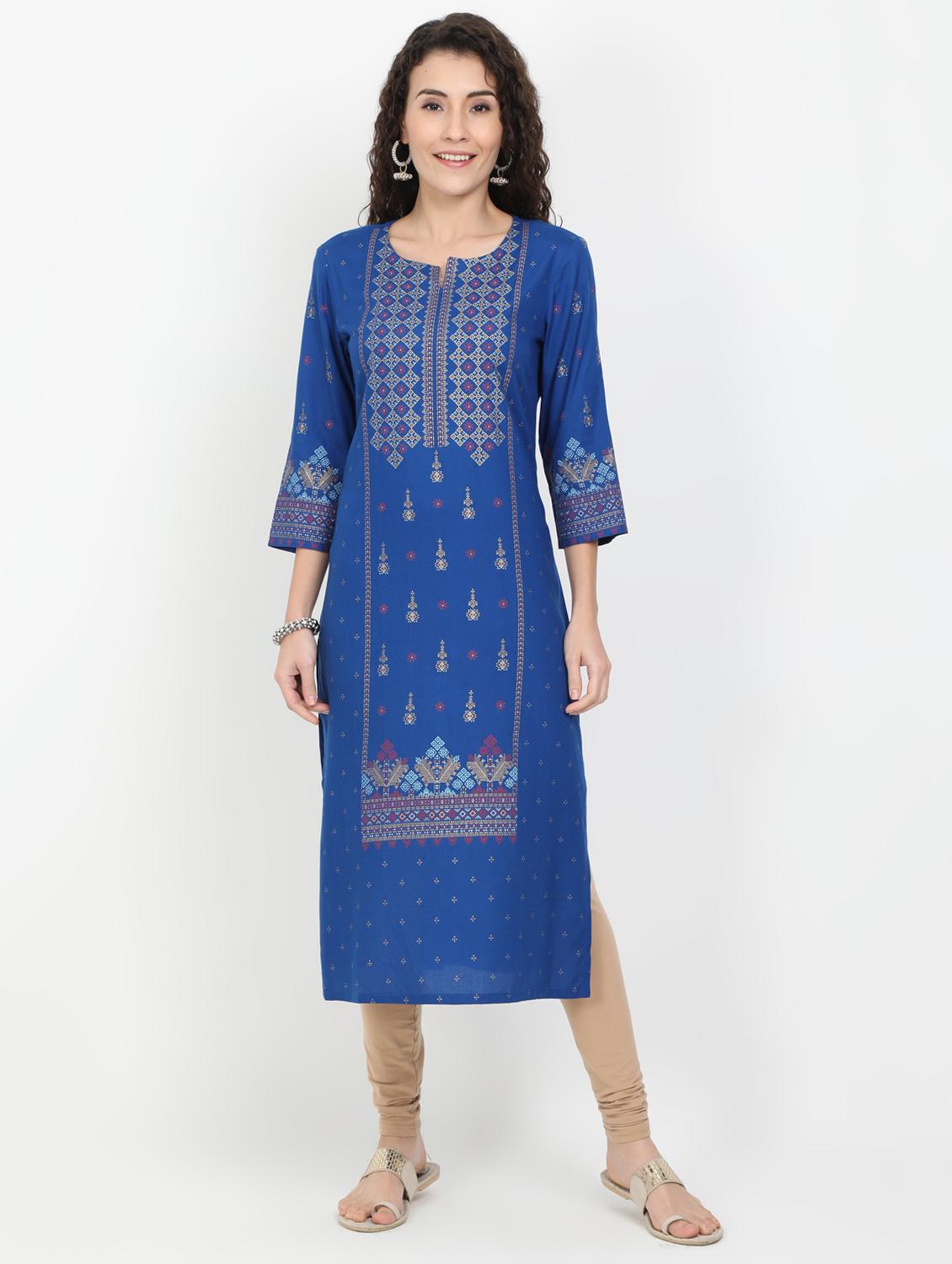 blue rayon straight kurta - 17461794 - Zoom Image - 1