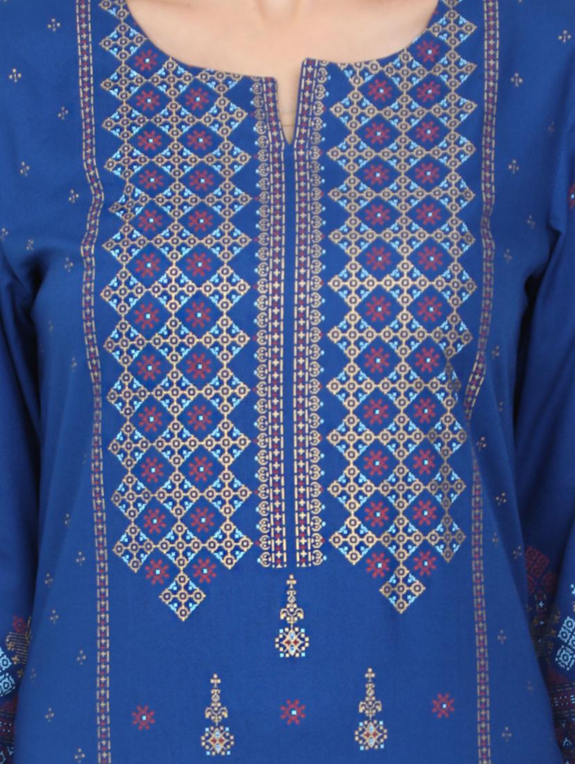 blue rayon straight kurta - 17461794 - Zoom Image - 4