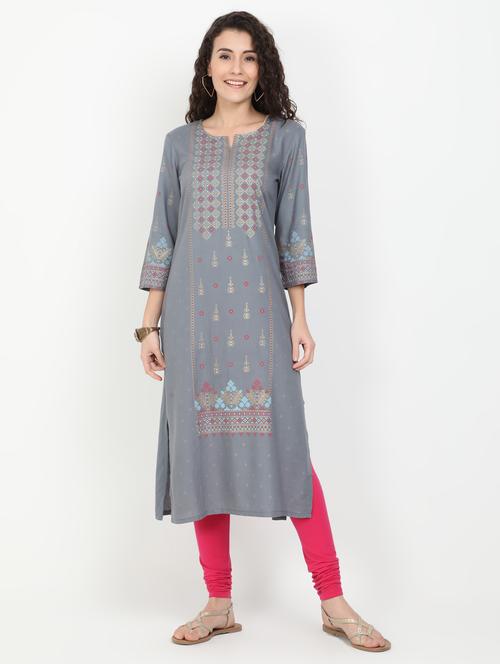 grey rayon straight kurta - 17461795 - Very Small Image - 1
