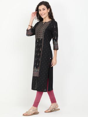 black rayon straight kurta - 17461796 - Standard Image - 2