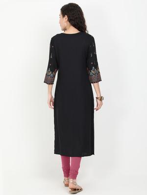black rayon straight kurta - 17461796 - Standard Image - 3