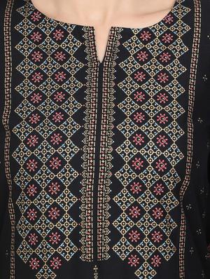 black rayon straight kurta - 17461796 - Standard Image - 4