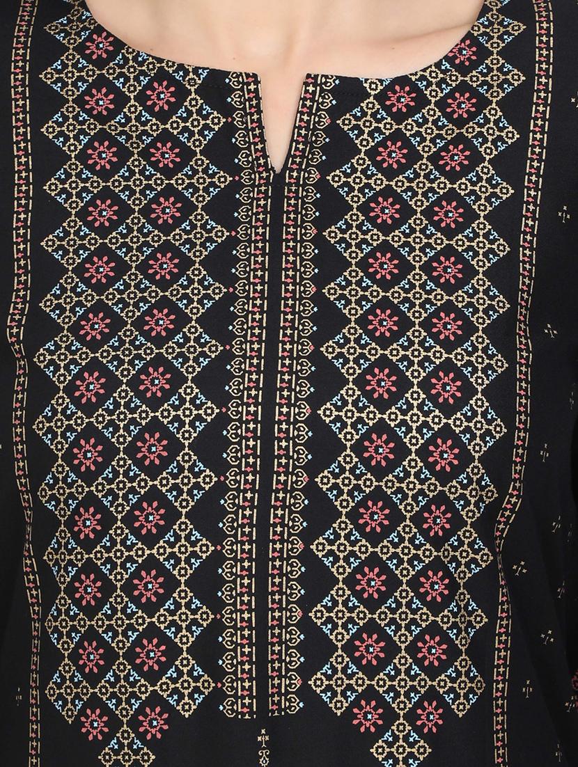 black rayon straight kurta - 17461796 - Zoom Image - 4