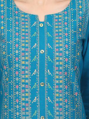 teal cotton straight kurta - 17461797 - Standard Image - 4