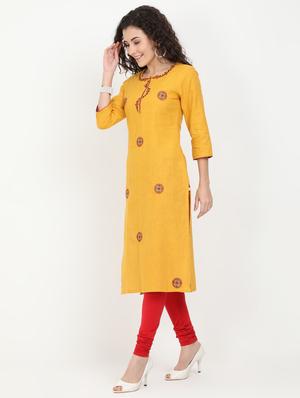 mustard cotton straight kurta - 17461798 - Standard Image - 2