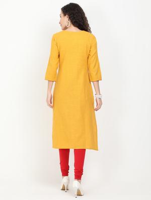 mustard cotton straight kurta - 17461798 - Standard Image - 3