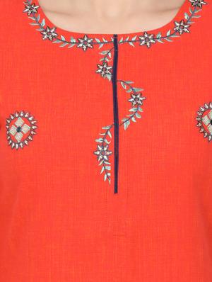 orange cotton straight kurta - 17461799 - Standard Image - 4