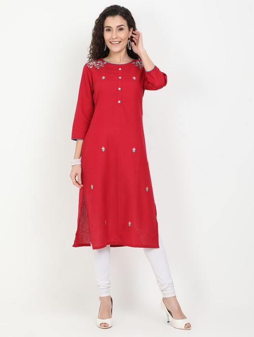 maroon rayon straight kurta - 17461800 - Standard Image - 1