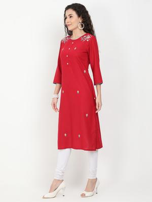 maroon rayon straight kurta - 17461800 - Standard Image - 2